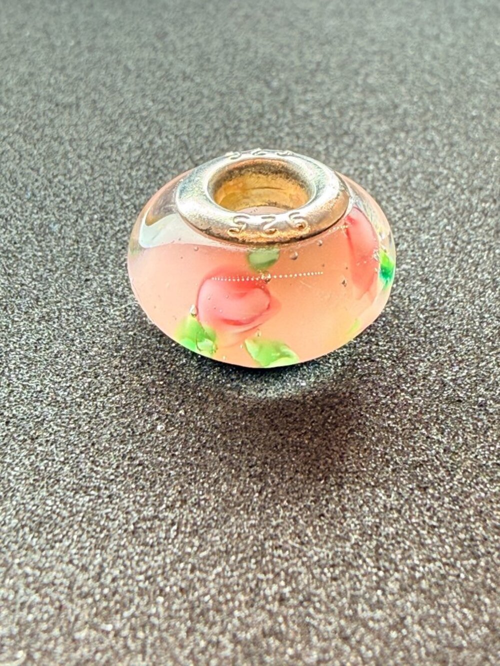 925 Sterling Silver Pink Glass Rose Floral Charm Bead